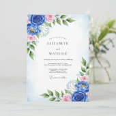 Cobalt Blue Artistic Spring Wedding Einladung (Stehend Vorderseite)