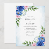 Cobalt Blue Artistic Spring Wedding Einladung (Vorne/Hinten)