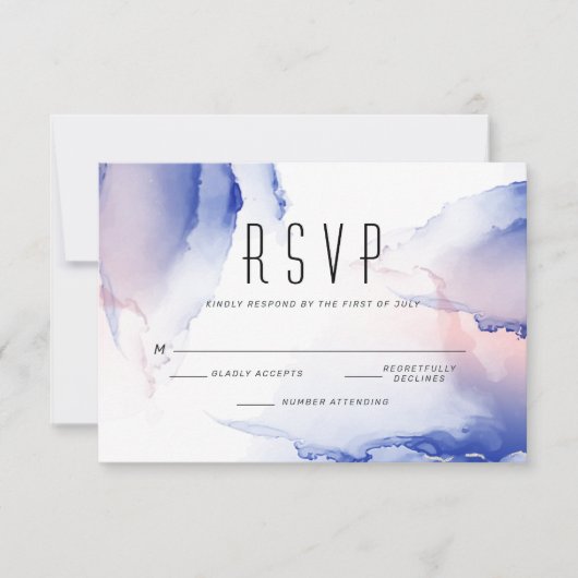 CObalt Blue Blush Rose Modernes Fluid Tinte RSVP Karte (Vorderseite)