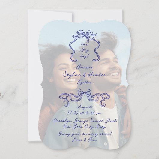 Cobalt Blue Boho Doodle Overlay Foto Wedding Einladung (Vorderseite)