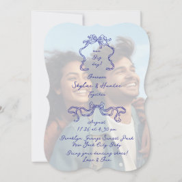 Cobalt Blue Boho Doodle Overlay Foto Wedding Einladung