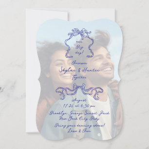 Cobalt Blue Boho Doodle Overlay Foto Wedding Einladung