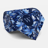 Cobalt Blue Botanic Monogram Krawatte (Gerollt)
