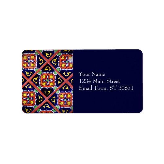 Cobalt Blue Burnt Orange Southwestern Tile Design Adressaufkleber (Vorne)