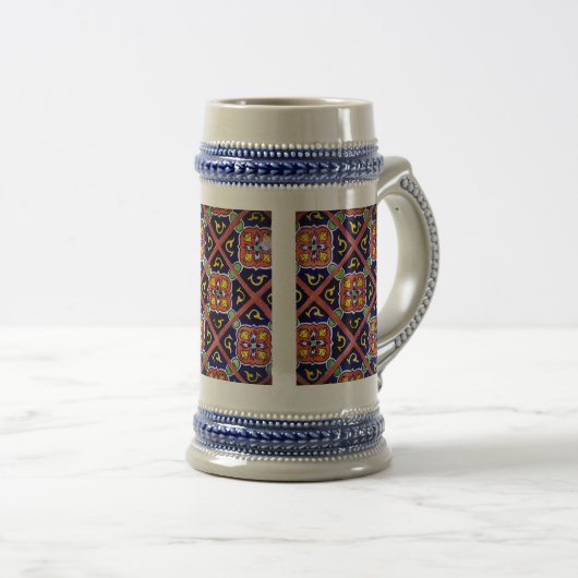 Cobalt Blue Burnt Orange Southwestern Tile Design Bierglas (VorderseiteRechts)
