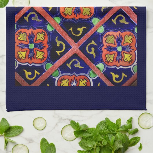 Cobalt Blue Burnt Orange Southwestern Tile Design Handtuch (Gefaltet)