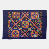 Cobalt Blue Burnt Orange Southwestern Tile Design Handtuch (Horizontal)
