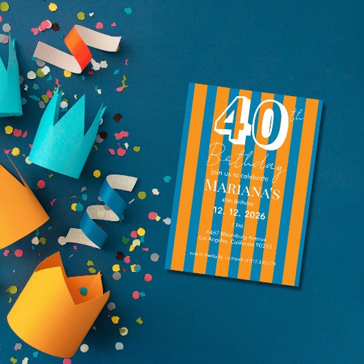 Cobalt Blue & Burnt Orange Stripes Modern Scripted Einladung