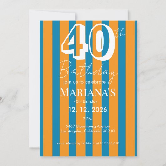 Cobalt Blue & Burnt Orange Stripes Modern Scripted Einladung (Vorderseite)