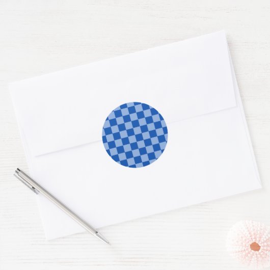 Cobalt Blue Checkerboard Runder Aufkleber (Umschlag)