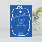 Cobalt Blue Coquette Bow photo graduation Einladung (Stehend Vorderseite)