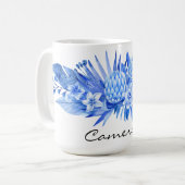 Cobalt Blue, Custom Tropical Blume Blätter 15oz Kaffeetasse (Vorderseite Links)