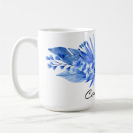 Cobalt Blue, Custom Tropical Blume Blätter 15oz Kaffeetasse
