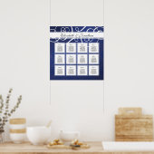 Cobalt Blue Damask Dinner Party Sitzplan Poster (Küche)