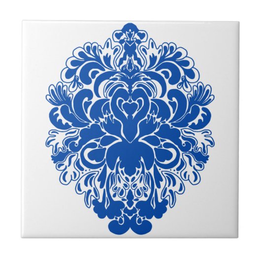 Cobalt Blue Damask Fliese (Vorderseite)