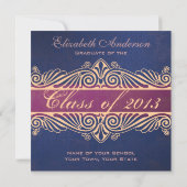 Cobalt Blue Damask Grunge Abschluss Ankündigung (Rückseite)