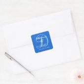 Cobalt Blue Damask Wedding Monogram D323 Quadratischer Aufkleber (Umschlag)