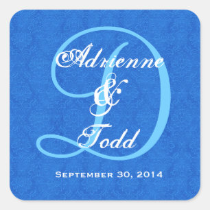 Cobalt Blue Damask Wedding Monogram D323 Quadratischer Aufkleber
