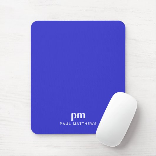 Cobalt Blue Einfach Minimalistisch mit Monogrammna Mousepad (Mit Mouse)