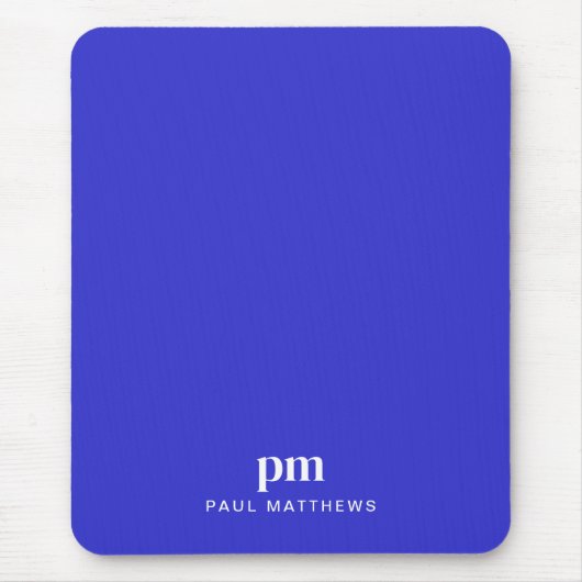 Cobalt Blue Einfach Minimalistisch mit Monogrammna Mousepad (Vorne)