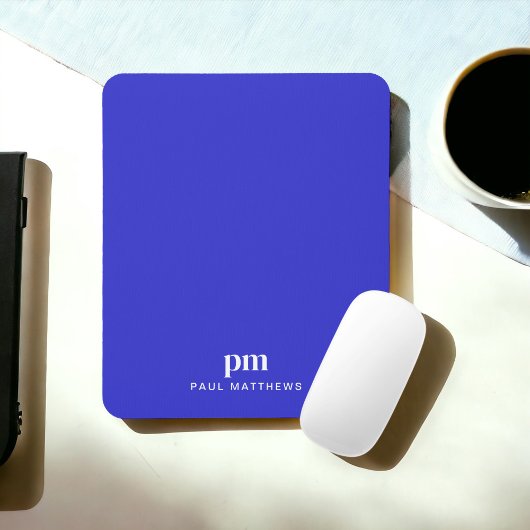 Cobalt Blue Einfach Minimalistisch mit Monogrammna Mousepad
