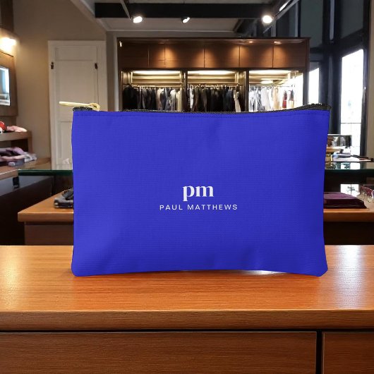 Cobalt Blue Einfache Minimalistische Monogramm und Zubehörtasche
