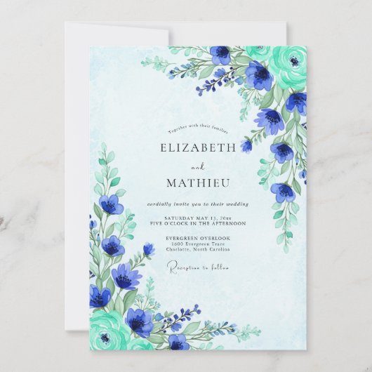 Cobalt Blue Ethereal Meadow Wedding Einladung (Vorderseite)
