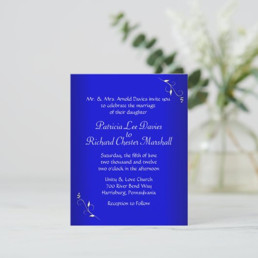 Cobalt Blue Evening Einladung zur Hochzeit (Stehend Vorderseite)
