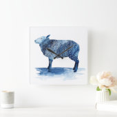 Cobalt Blue Farm Animals - Sheep Quadratische Wanduhr (Zuhause)