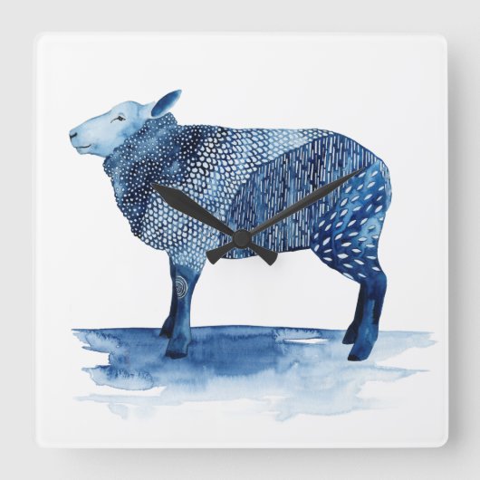 Cobalt Blue Farm Animals - Sheep Quadratische Wanduhr (Vorderseite)