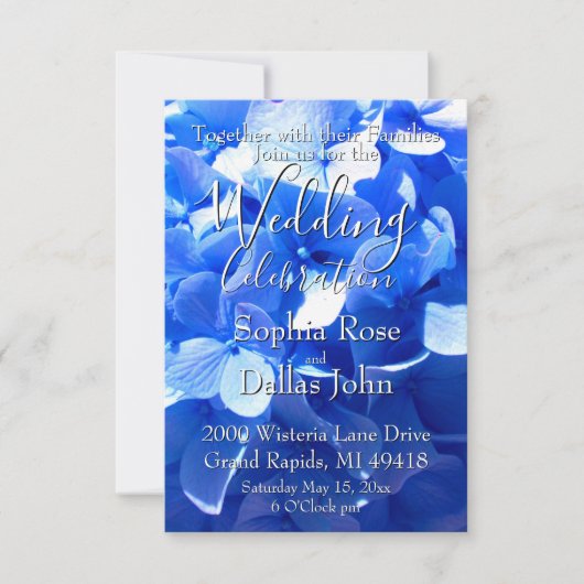 Cobalt blue floral elegant blue hydrangeas Wedding Einladung (Vorderseite)