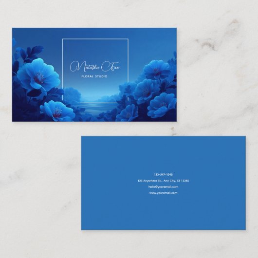 Cobalt Blue Floral Modern Geometric Ocean Visitenkarte (Vorne/Hinten)