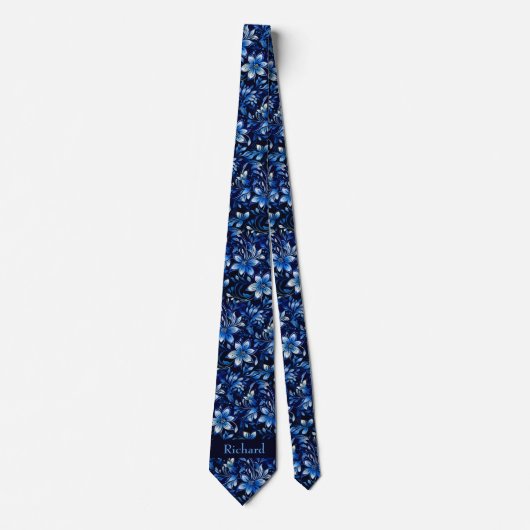 Cobalt Blue Floral Monogramm Krawatte (Vorderseite)