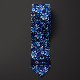 Cobalt Blue Floral Monogramm Krawatte