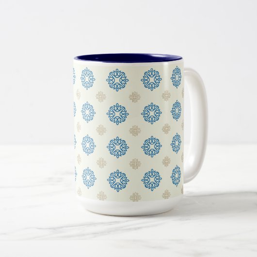 Cobalt Blue Floral Pattern Zweifarbige Tasse (VorderseiteRechts)