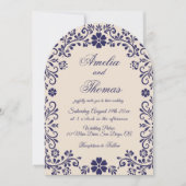Cobalt Blue Floral Wedding Invitation Einladung (Vorderseite)