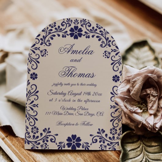 Cobalt Blue Floral Wedding Invitation Einladung