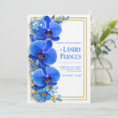 Cobalt Blue Gilded Orchid Botanical Wedding Einladung (Stehend Vorderseite)