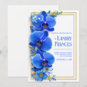 Cobalt Blue Gilded Orchid Botanical Wedding Einladung (Vorne/Hinten)