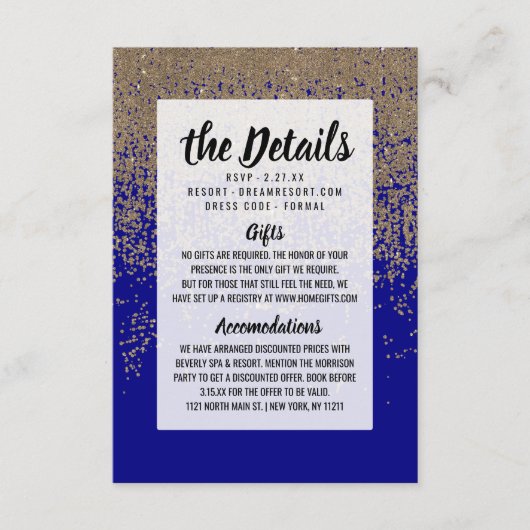 Cobalt Blue Gold Glitzer Ombre Gradient Begleitkarte (Vorderseite)