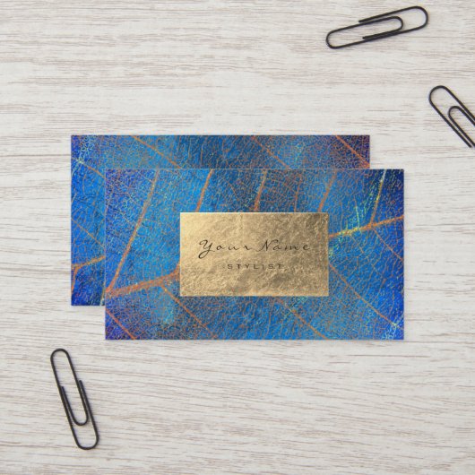 Cobalt Blue Gold Sapphire Sepia Foil Botanic Visitenkarte (Vorderseite/Rückseite Beispiel)