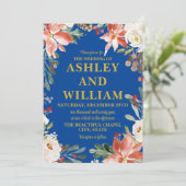 Cobalt Blue Gold Weihnachtsgrün Hochzeit Einladung (Stehend Vorderseite)