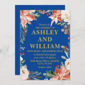 Cobalt Blue Gold Weihnachtsgrün Hochzeit Einladung (Vorne/Hinten)