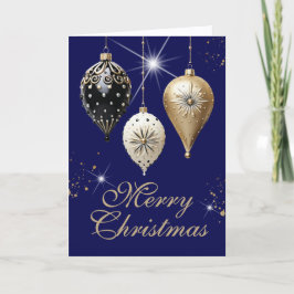 Cobalt Blue Gold Weiße Vintage Ornamente Weihnacht Feiertagskarte