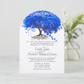 Cobalt Blue Heart Leaf Tree Wedding Einladung (Stehend Vorderseite)