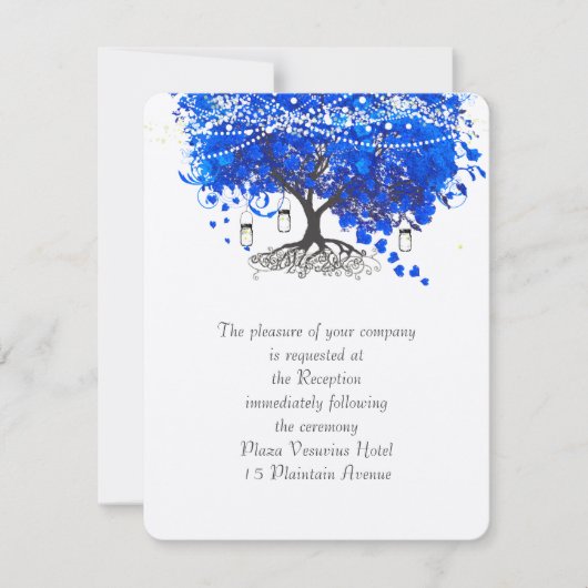 Cobalt Blue Heart Leaf Tree Wedding Einladung (Vorderseite)