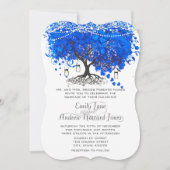 Cobalt Blue Heart Leaf Tree Wedding Einladung (Vorderseite)