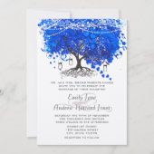 Cobalt Blue Heart Leaf Tree Wedding Einladung (Vorderseite)