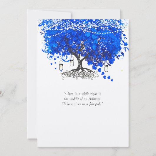 Cobalt Blue Heart Leaf Tree Wedding Einladung (Rückseite)
