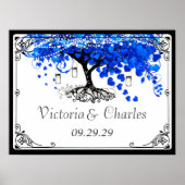 Cobalt Blue Heart Leaf Tree Wedding Poster (Vorne)